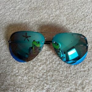 Quay Australia Metallic Blue Aviator Sunglasses